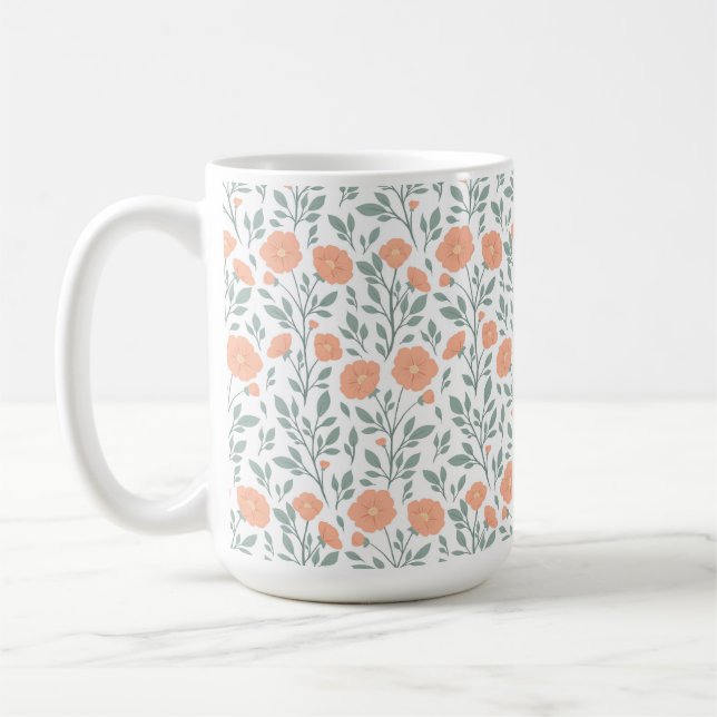 Rustic pattern with pink flowers  coffee mug (Left)