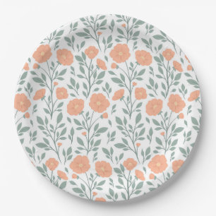 Rustic pattern with pink flowers paper plate