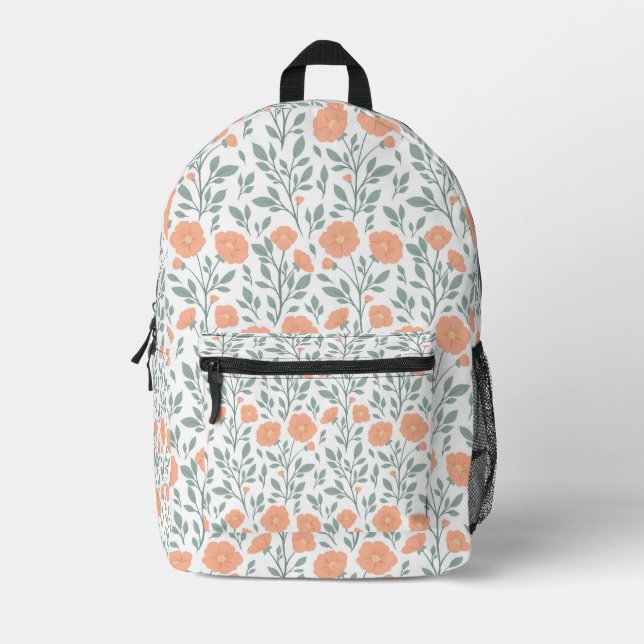 Rustic pattern with pink flowers  printed backpack (Front)