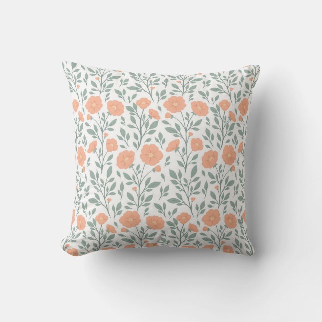 Rustic pattern with pink flowers  throw pillow (Front)