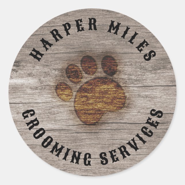 rustic paw print burnt on wood western-style classic round sticker (Front)