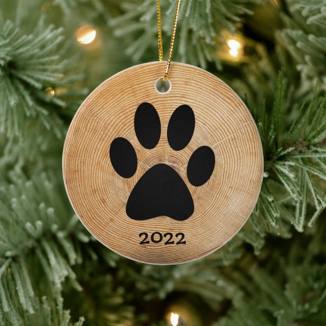 Rustic Paw Print Custom Ceramic Ornament (Tree)