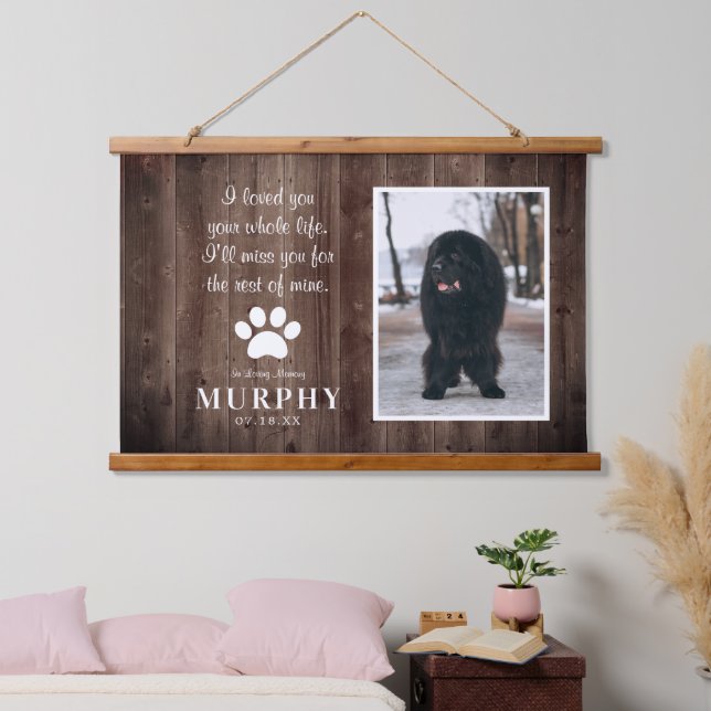 Rustic Paw Prints Personalized Pet Memorial Photo Hanging Tapestry (Bedroom)