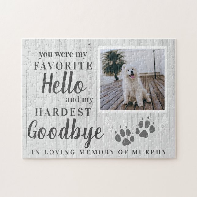Rustic Paw Prints Personalized Pet Memorial Photo Jigsaw Puzzle (Horizontal)