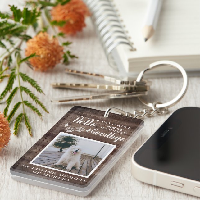 Rustic Paw Prints Personalized Pet Memorial Photo Keychain (Front Right)