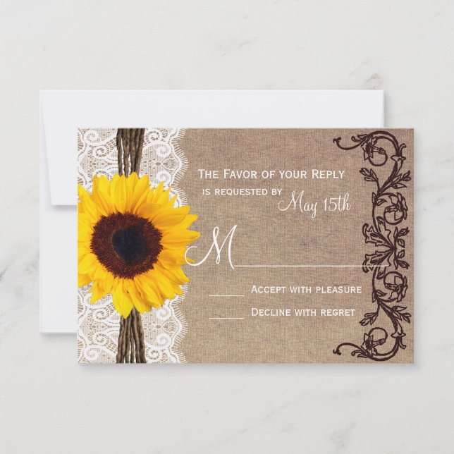 Rustic Pays Sunflower Wedding RSVP Répondre Cartes (Devant)