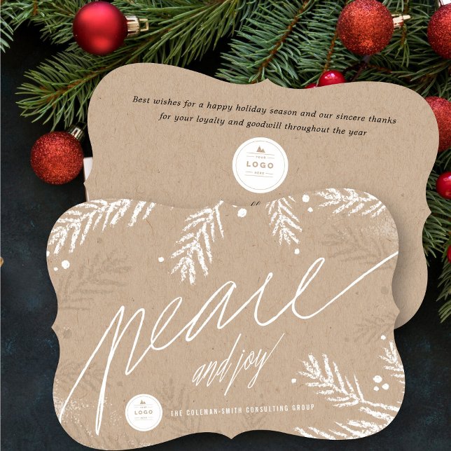 Rustic Peace And Joy Handwriting Script Business Holiday Card (Creator Uploaded)