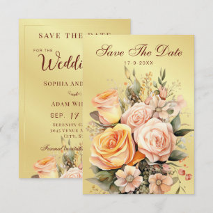 Rustic Peach and Gold Floral Wedding Save The Date