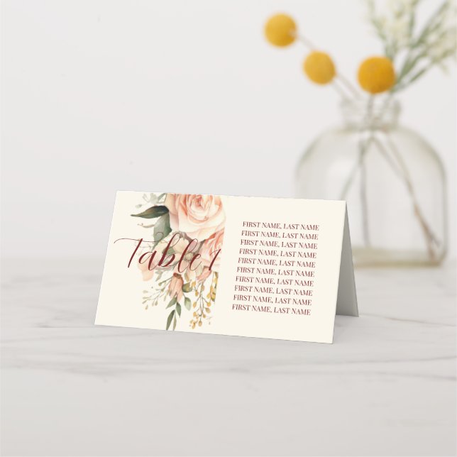 Rustic Peach and Gold Florals Folded Place Card (Back)