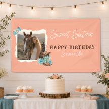 Rustic Peach Cowgirl Photo Sweet Sixteen Birthday