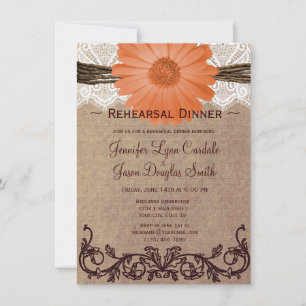 Rustic Peach Daisy Rehearsal Dinner Invitations