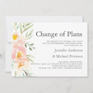 Rustic Peach Floral New Plan Wedding Postponement Announcement