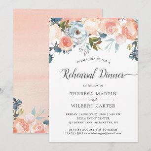 Rustic Peach Floral Rehearsal Dinner Invitation