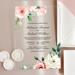 Rustic Peach Floral Wedding Acrylic Invitations