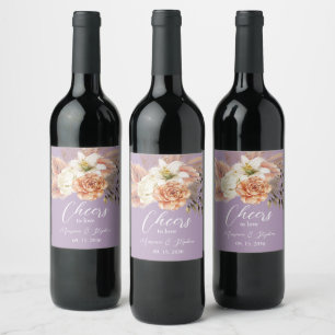 Rustic Peach Floral Wedding Wine Label
