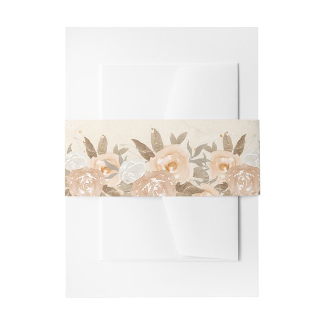 Rustic Peach Flowers Invitation Belly Band (Front Example)