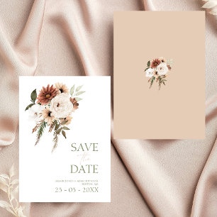 Rustic Peach Green Floral Wedding Save the Date