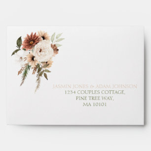 Rustic Peach Olive Green Floral Wedding Envelope