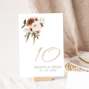 Rustic Peach Terracotta Greenery Floral Wedding Table Number