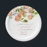 Rustic Peach Theme Baby Shower Paper Plate<br><div class="desc">Rustic and modern baby shower paper plate featuring a watercolor illustration of the fruits on a tree branch. The text says "a sweet little peach is on the way."</div>