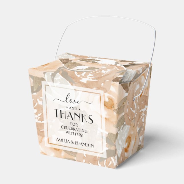 Rustic Peach Watercolor Floral Wedding Favor Box (Front Side)