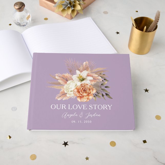 Rustic Peach Wedding Guest Book (Front Open)