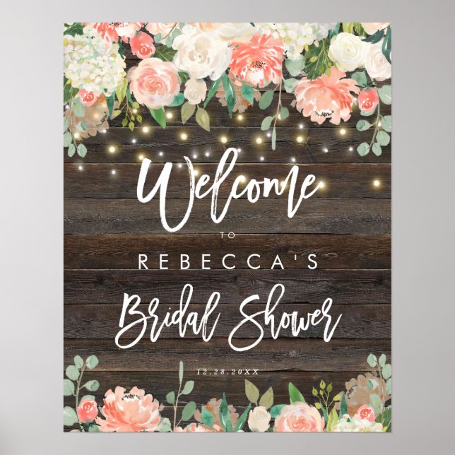 rustic peach wood bridal shower welcome sign (Front)