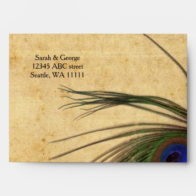 Rustic Peacock Feather enevlopes  7 ¼”  x 5 ¼” Envelopes (Front)