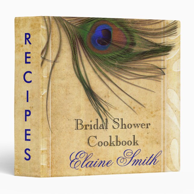 Rustic Peacock Feather Recipe Folder Binder (Front/Spine)