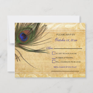 Rustic Peacock Feather wedding invitations rsvp