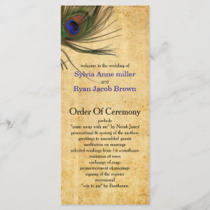 Rustic Peacock Feather wedding programs