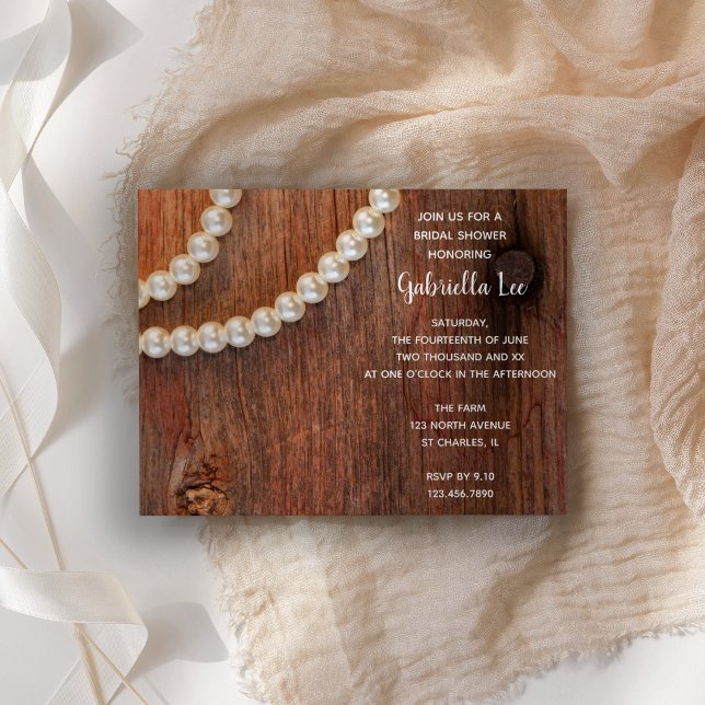 Rustic Pearls and Barn Wood Country Bridal Shower Invitation (Creator Uploaded)