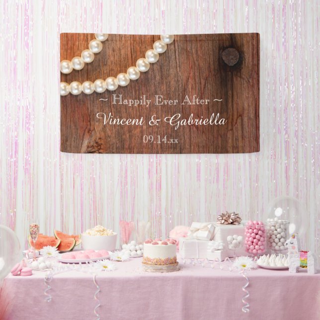 Rustic Pearls and Barn Wood Country Wedding Banner (Party)
