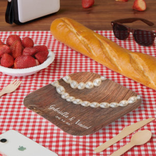 Rustic Pearls and Barn Wood Country Wedding Paper Plate