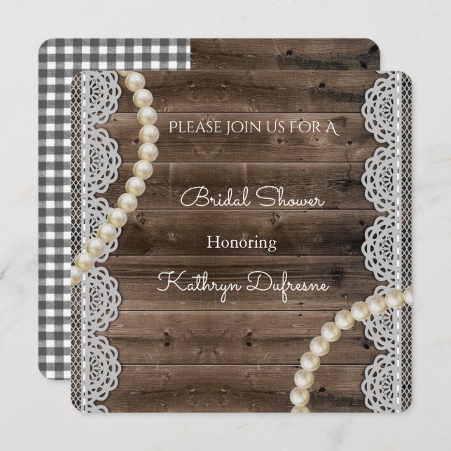 Rustic Pearls & Lace Bridal Shower Invitation (Front/Back)
