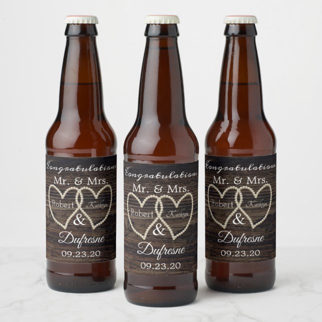 Rustic Pearls Wedding/Anniversary Beer Bottle Label (Bottles)