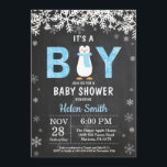 Rustic Penguin Winter Boy Baby Shower Invitation<br><div class="desc">Rustic Penguin Winter Boy Baby Shower Invitation. White Snowflake. Baby its cold outside Baby Shower invitation. Boy Baby Shower Invitation. Winter Holiday Baby Shower Invite. Chalkboard Background. Black and White. For further customization,  please click the "Customize it" button and use our design tool to modify this template.</div>