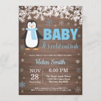 Rustic Penguin Winter Boy Baby shower Invitation