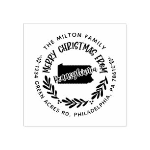 rustic pennsylvania merry christmas return address rubber stamp