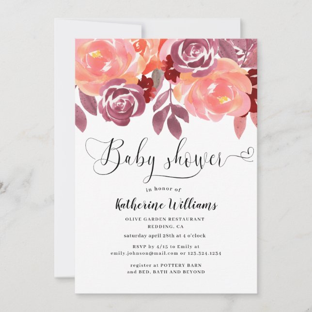 rustic peonies baby shower invitation (Front)