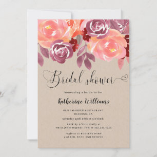 rustic peonies bridal shower invitation