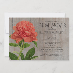 Rustic Peonies Bridal Shower Invitations
