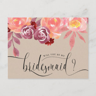 Rustic Peonies Bridesmaid Invitation Carte postale