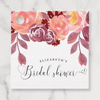 rustic peonies elegant script bridal shower favour tags