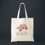 rustic peonies elegant script bridesmaid Tote Bag<br><div class="desc">Our "rustic peonies" collection features watercolor peonies in beautiful fall colours with burgundy and dusty blush with matching foliage that complements well kraft background. You can opt for a light creme or white background and mix and match this collection as you like it. Elegant calligraphy script accentuates the overall look...</div>