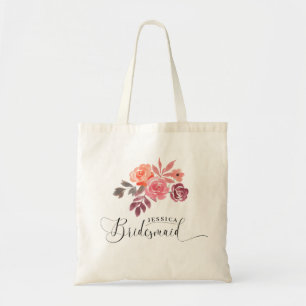 rustic peonies elegant script bridesmaid Tote Bag