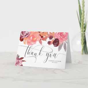 rustic peonies elegant script thank you card