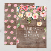 Rustic Peonies Floral Drop Sweet Sixteen Party