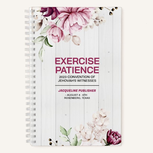 Rustic Peonies Floral Exercise Patience Convention Notebook (Front)
