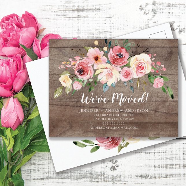 Rustic Peonies Rose Floral Moving Announcement (Creator Uploaded)